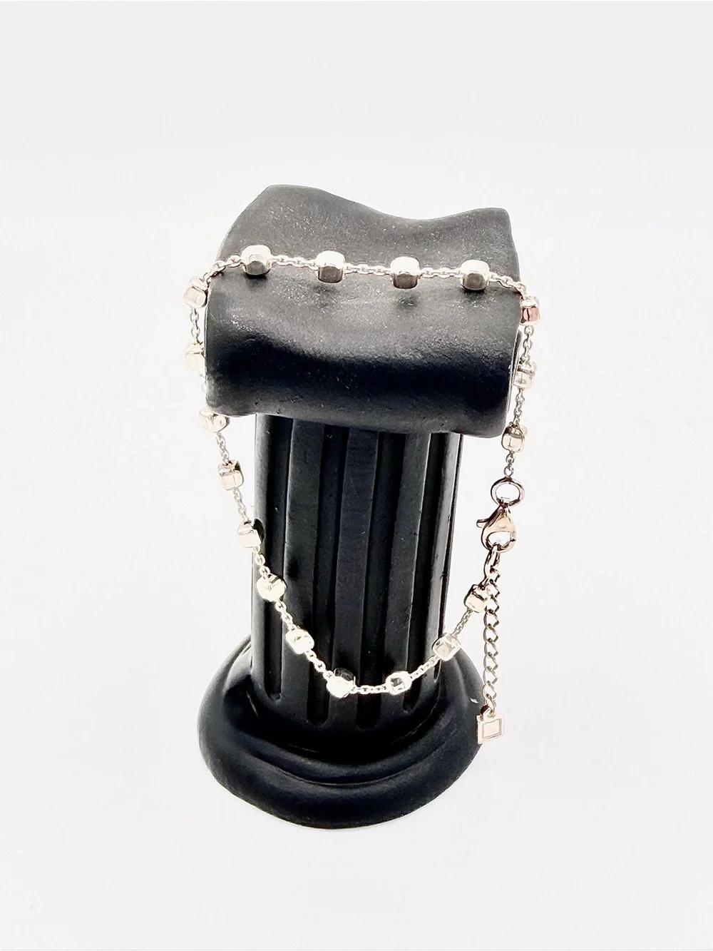 Silpada Vintage Sterling Silver Hammered Stationed Cube Chain “VENICE” Bracelet